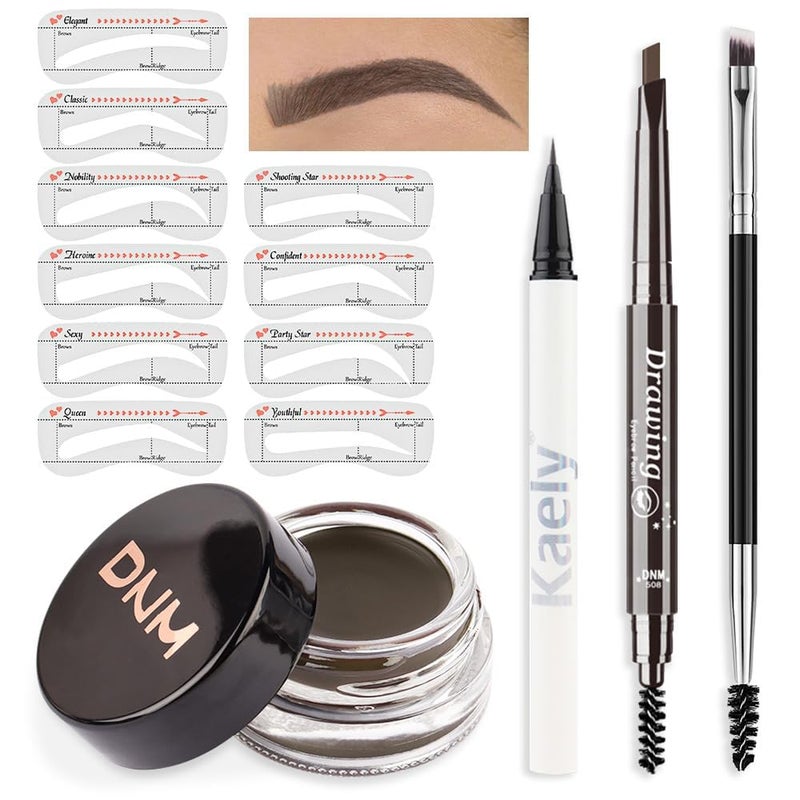 evpct Eyebrow Stencils Kit for Women Shaping, Eyebrow Shaper Makeup Kit, Eye Brow Stencil Shaper Tinting kits for Women, with Eyeliner, Eyebrows Pencil, Pomade, Brush and 10 Stencils, 06# MEDIUM BROWN - Image 1