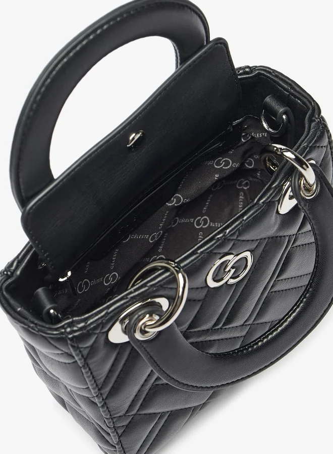 Celeste Women Quilted Tote Bag with Detachable Strap and Flap Closure