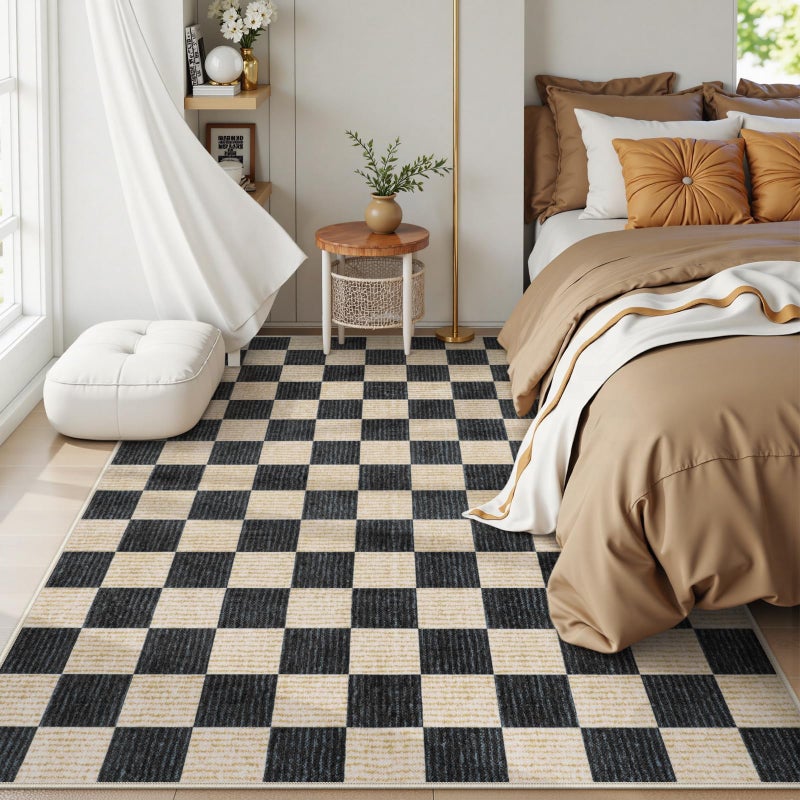 LIVEBOX Machine Washable 5x7 Area Rugs for Living Room Checkered, Non Slip Soft Low Pile Farmhouse Geometric Modern Neutral Playroom Boys Rugs for Bedroom, Large Carpet Rugs for Dining Room(Black,5'x7') - Image 3