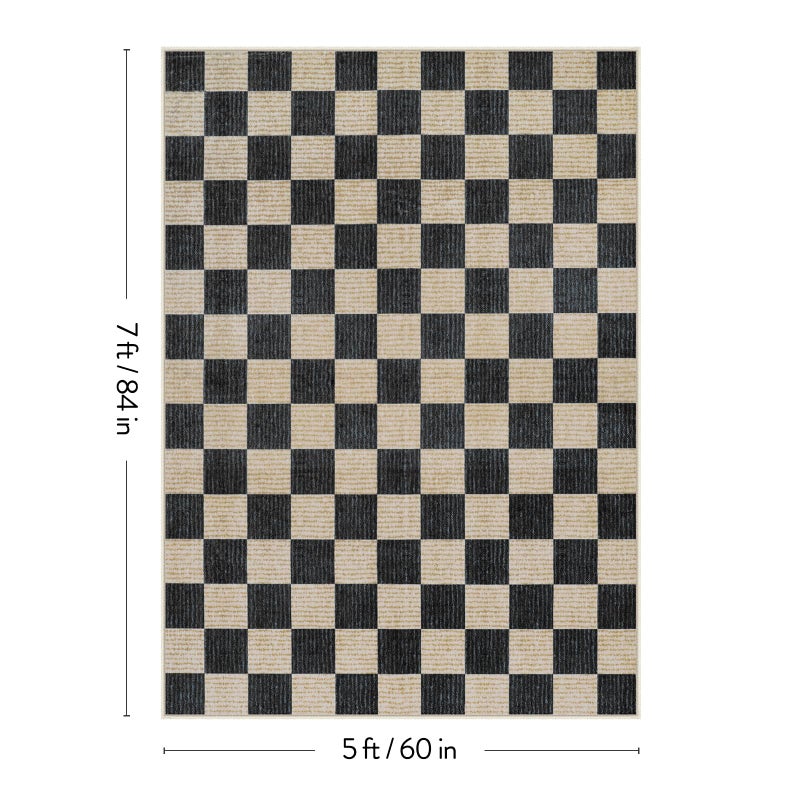 LIVEBOX Machine Washable 5x7 Area Rugs for Living Room Checkered, Non Slip Soft Low Pile Farmhouse Geometric Modern Neutral Playroom Boys Rugs for Bedroom, Large Carpet Rugs for Dining Room(Black,5'x7') - Image 5