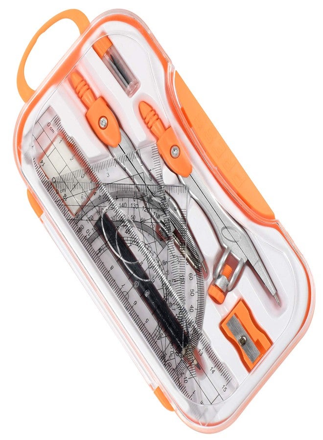 Vobou 10 Pieces Math Geometry Kit Set Student Supplies with Shatterproof Storage Box,Includes Rulers,Protractor,Compass,Eraser,Pencil Sharpener,Lead Refills,Pencil,for School and Drawings（Orange） - Image 3