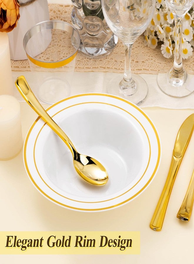 BESTSTAR 200 Pack Disposable Soup Bowls with Gold Rim, 12oz Premium Heavy Duty Plastic Dinner Bowls for Party, Wedding and Holiday - Image 5