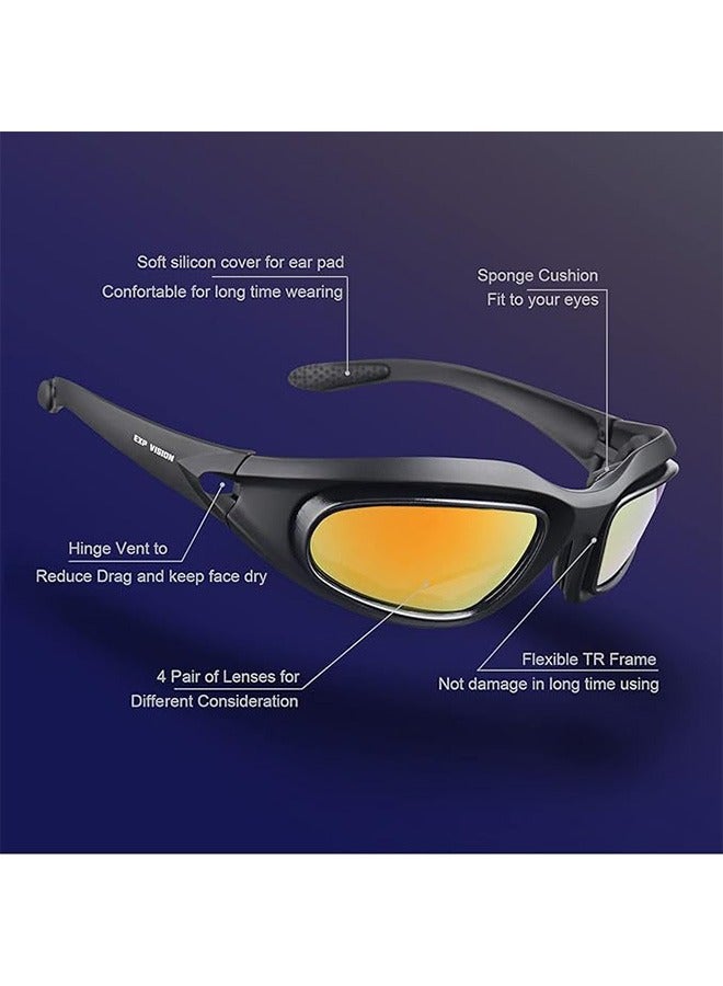 Polarized Motorcycle Riding Goggles, Windproof Cycling Glasses UV400 Outdoor Sports Sunglasses Interchangeable Lenes for Running, Baseball Golf, Driving, Fishing, Riding, Mountain Bike, Hiking - Image 2