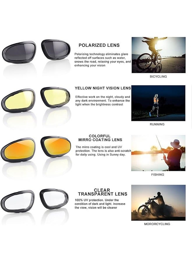 Polarized Motorcycle Riding Goggles, Windproof Cycling Glasses UV400 Outdoor Sports Sunglasses Interchangeable Lenes for Running, Baseball Golf, Driving, Fishing, Riding, Mountain Bike, Hiking - Image 4