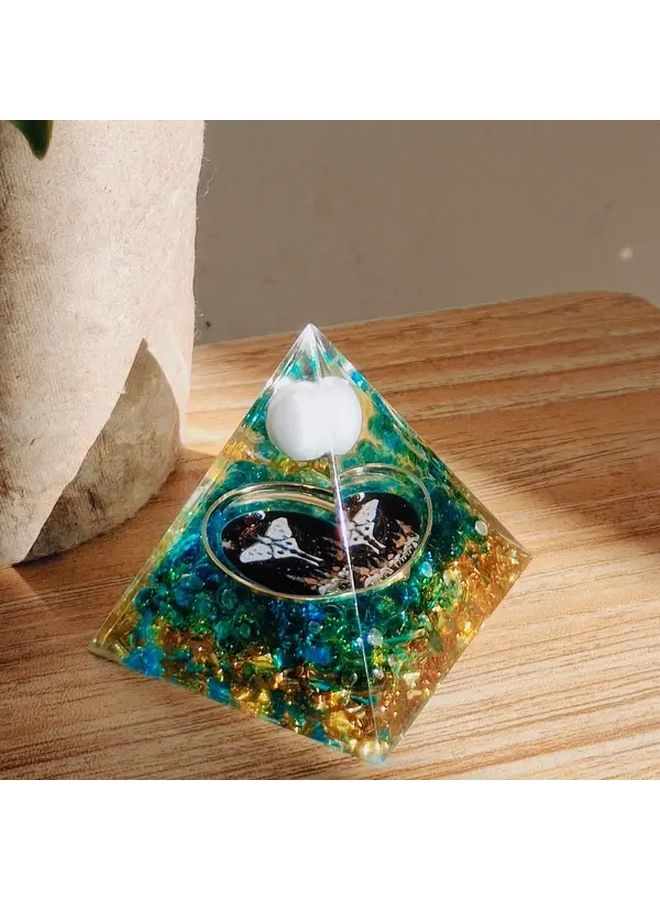 Model A Crystal Ball Resin Pyramid Home Decor Meditation Purple Red Butterfly - Image 2