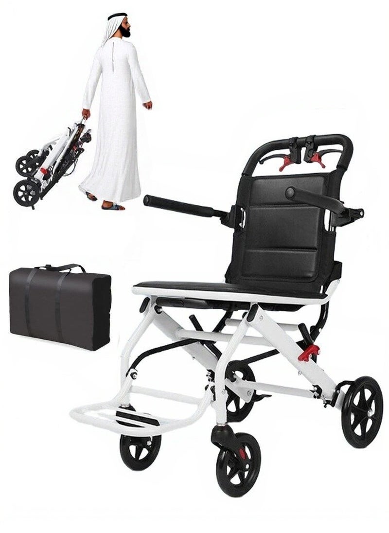 Super Lightweight 6.2 kg Portable Transport Wheelchair. Easy to Travel, User-Friendly Foldable, with Locking Hand Brakes, for Adults or Child up to 100kg Trolleys for Seniors Aircraft Travel