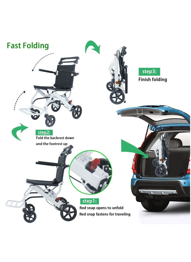 Super Lightweight 6.2 kg Portable Transport Wheelchair. Easy to Travel, User-Friendly Foldable, with Locking Hand Brakes, for Adults or Child up to 100kg Trolleys for Seniors Aircraft Travel