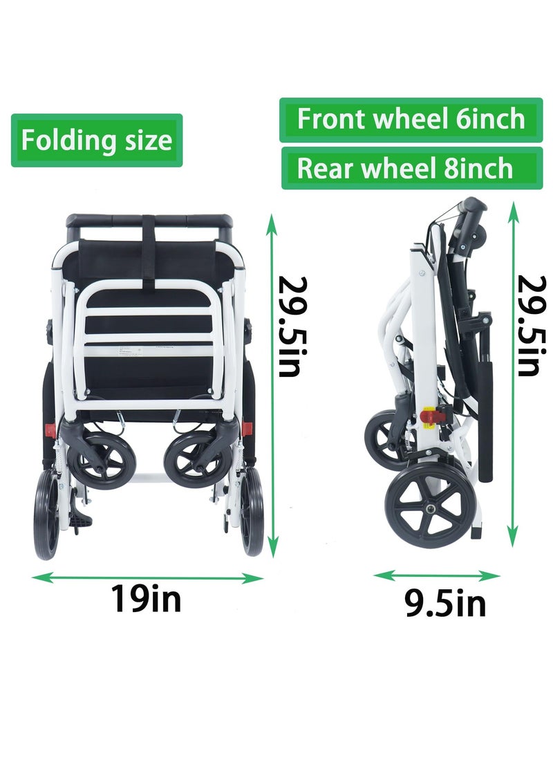 Super Lightweight 6.2 kg Portable Transport Wheelchair. Easy to Travel, User-Friendly Foldable, with Locking Hand Brakes, for Adults or Child up to 100kg Trolleys for Seniors Aircraft Travel