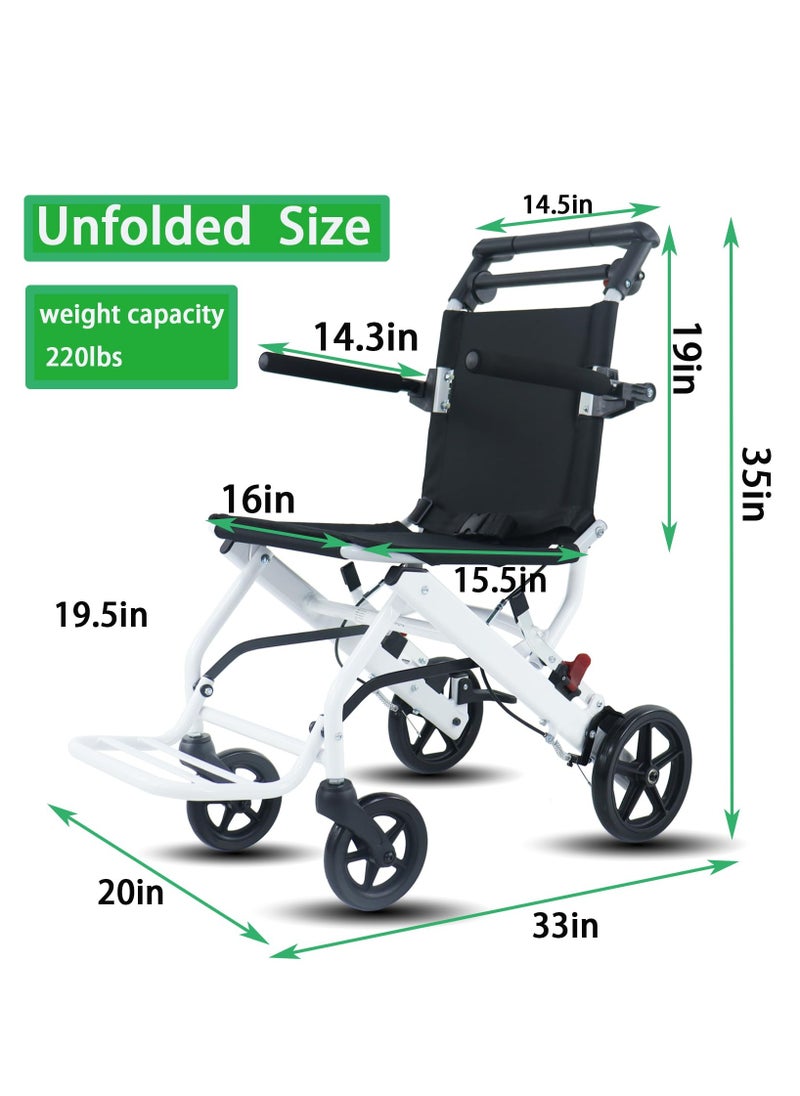 Super Lightweight 6.2 kg Portable Transport Wheelchair. Easy to Travel, User-Friendly Foldable, with Locking Hand Brakes, for Adults or Child up to 100kg Trolleys for Seniors Aircraft Travel