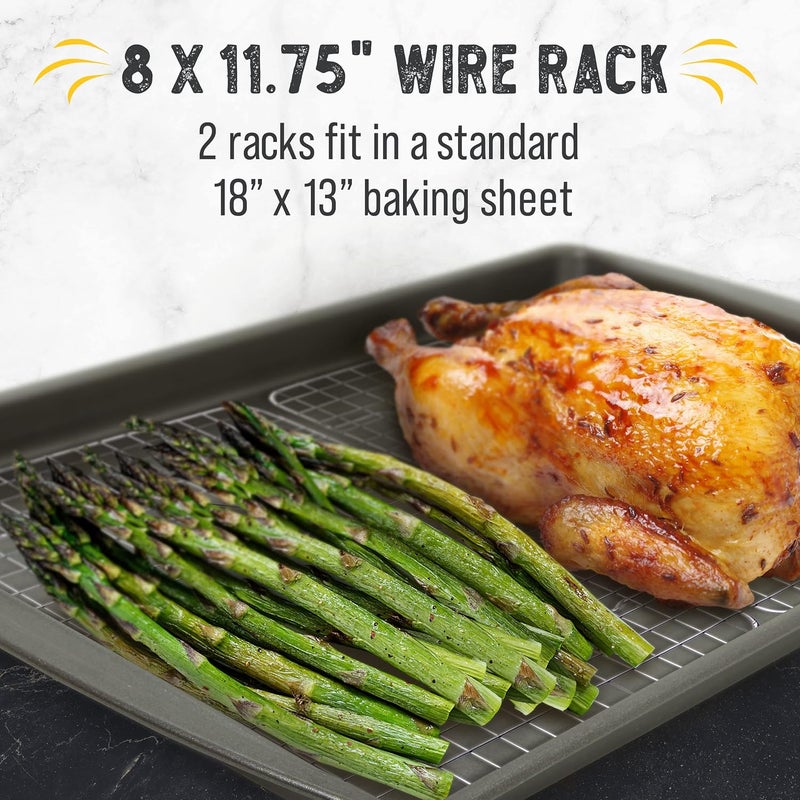Checkered Chef Cooling Rack for Cooking and Baking - 8” x 11 ¾" Set of 2 Stainless Steel, Oven Safe Grid Wire Cookie Cooling Racks - Image 3