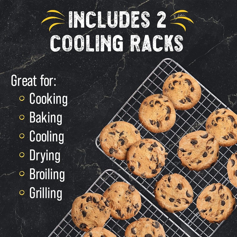 Checkered Chef Cooling Rack for Cooking and Baking - 8” x 11 ¾" Set of 2 Stainless Steel, Oven Safe Grid Wire Cookie Cooling Racks - Image 2