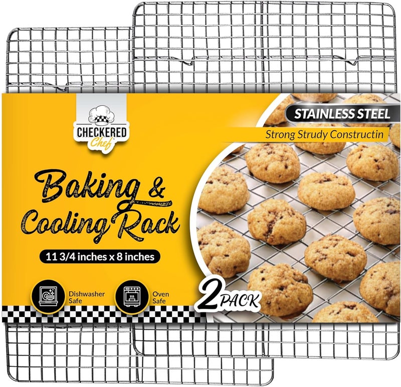Checkered Chef Cooling Rack for Cooking and Baking - 8” x 11 ¾" Set of 2 Stainless Steel, Oven Safe Grid Wire Cookie Cooling Racks - Image 1