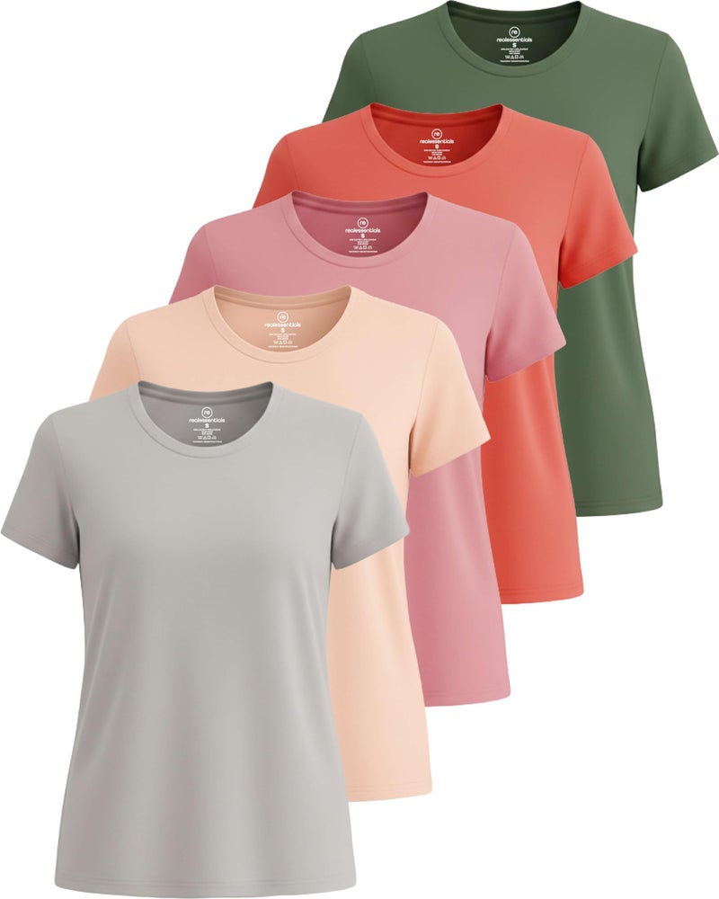 REALESSENTIALS Real Essentials 5 Pack Womens Short Sleeve TShirts Workout Tops Fitness Pilates Gym Activewear Athletic Set 12 S Pack of 5 - Image 2