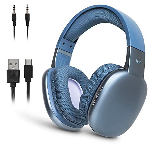 iJoy Ultra Wireless Headphones with Microphone- Rechargeable Over Ear Wireless Bluetooth Headphones with 10Hr Playtime, SD Slot, Backup Wire- Soft Cushion Wireless Headset with Mic (Blue) - Image 1