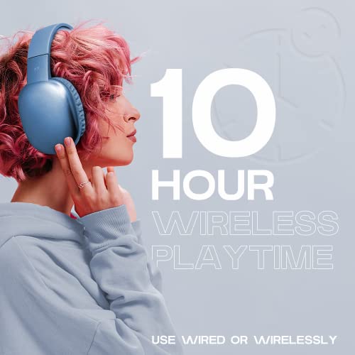 iJoy Ultra Wireless Headphones with Microphone- Rechargeable Over Ear Wireless Bluetooth Headphones with 10Hr Playtime, SD Slot, Backup Wire- Soft Cushion Wireless Headset with Mic (Blue) - Image 5