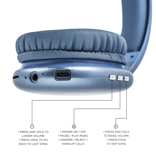 iJoy Ultra Wireless Headphones with Microphone- Rechargeable Over Ear Wireless Bluetooth Headphones with 10Hr Playtime, SD Slot, Backup Wire- Soft Cushion Wireless Headset with Mic (Blue) - Image 4