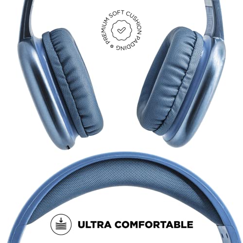 iJoy Ultra Wireless Headphones with Microphone- Rechargeable Over Ear Wireless Bluetooth Headphones with 10Hr Playtime, SD Slot, Backup Wire- Soft Cushion Wireless Headset with Mic (Blue) - Image 2
