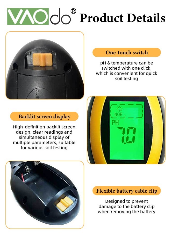 4-in-1 Soil Moisture Meter Digital PH Meter/Soil Moisture/Plant Temperature/Sunlight Intensity Backlight LCD Display Soil Test Meter for Garden Lawn Plant Care Farm and Indoor Outdoor Plants
