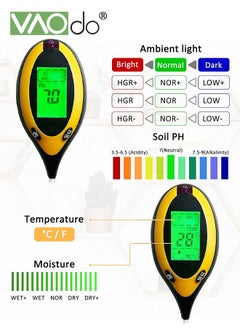VAOdo 4-in-1 Soil Moisture Meter Digital PH Meter/Soil Moisture/Plant Temperature/Sunlight Intensity Backlight LCD Display Soil Test Meter for Garden Lawn Plant Care Farm and Indoor Outdoor Plants  - Image 5
