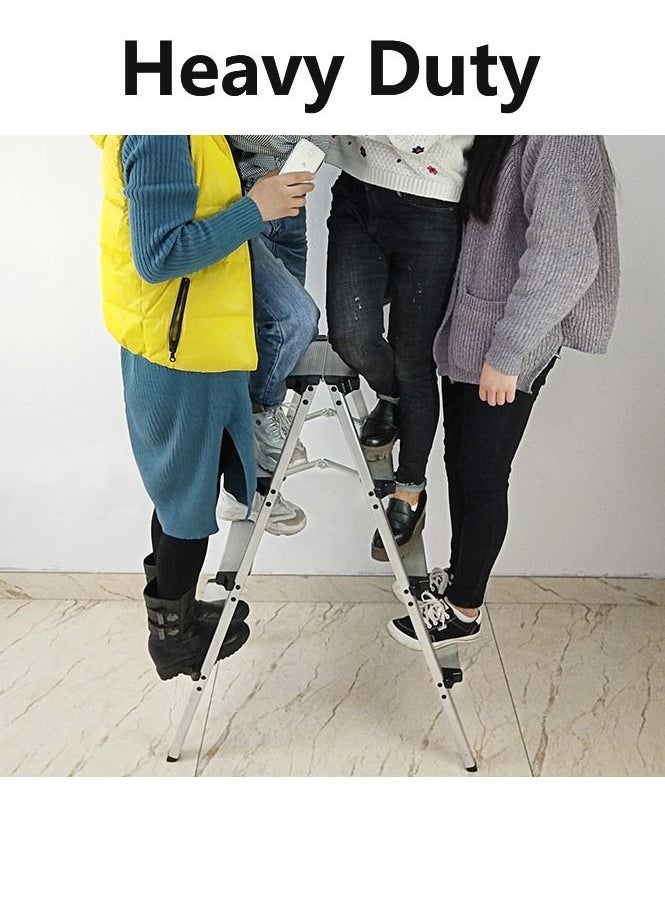 SUNRISE - Step Ladder Aluminum Folding Step 4 Steps Stool With Anti Slip Sturdy And Wide Pedal Portable Multi-Use Stepladder For Home And Kitchen Use Space Saving Lightweight Aluminum - Image 1