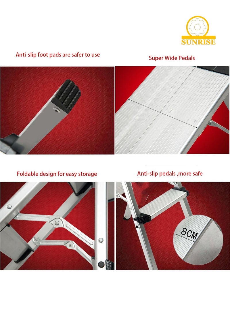 SUNRISE - Step Ladder Aluminum Folding Step 4 Steps Stool With Anti Slip Sturdy And Wide Pedal Portable Multi-Use Stepladder For Home And Kitchen Use Space Saving Lightweight Aluminum - Image 1