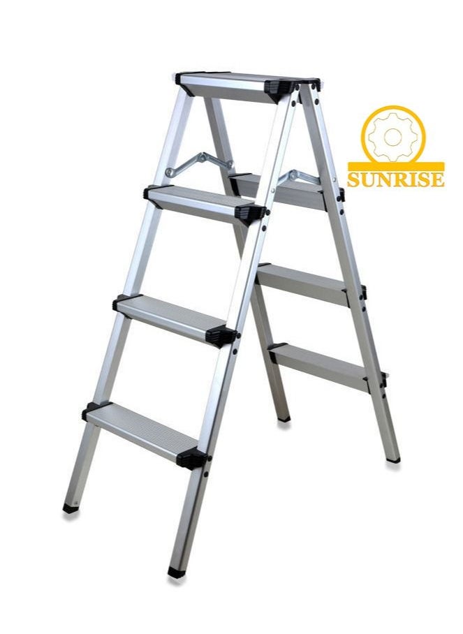 SUNRISE - Step Ladder Aluminum Folding Step 4 Steps Stool With Anti Slip Sturdy And Wide Pedal Portable Multi-Use Stepladder For Home And Kitchen Use Space Saving Lightweight Aluminum - Image 1