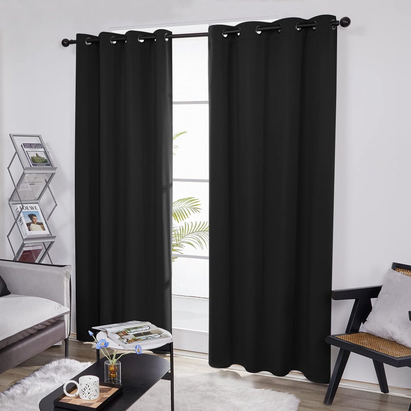 Deconovo Blackout Curtains for Bedroom  Thermal Insulated Room Darkening Window Drapes  Energy Efficient Grommet Curtains Black 55Wx78L in 2 Panels - Image 2