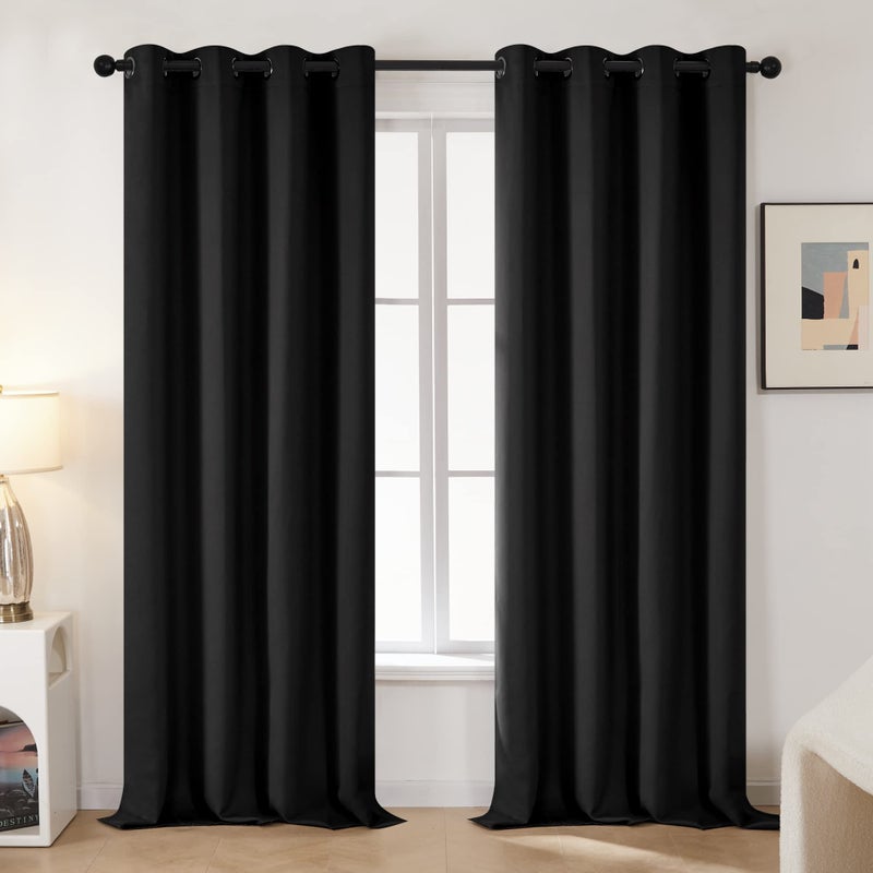 Deconovo Blackout Curtains for Bedroom  Thermal Insulated Room Darkening Window Drapes  Energy Efficient Grommet Curtains Black 55Wx78L in 2 Panels - Image 1