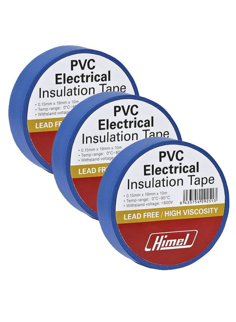 Himel Electrical Insulation PVC Tape ROLL 0.15mmX19mmX10m Blue - 3 Pieces