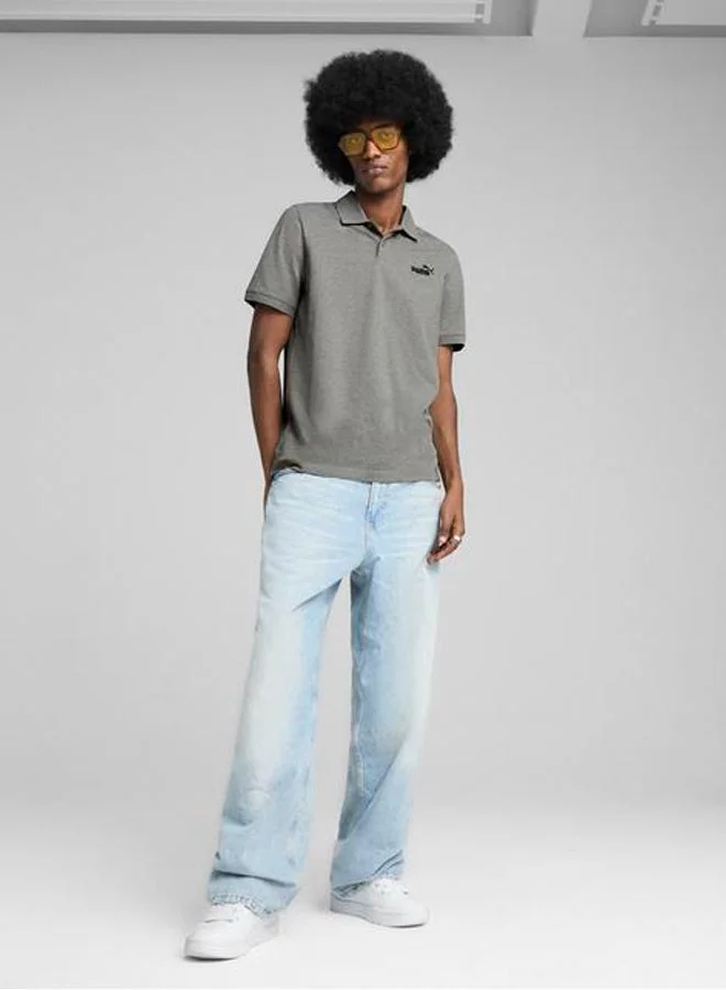 Puma medium gray heather Essential Logo Pique Polo for Men | Best Price UAE