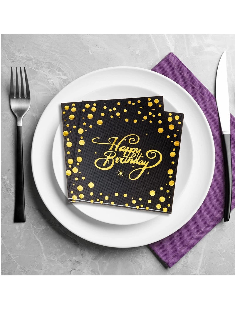 KASTWAVE Happy Birthday Napkins Foiled Napkins, 60 Pcs Metallic Party Napkins, Glitter Celebration Napkins Serviettes Cocktail Napkins for Anniversary Dinner Birthday Party Decoration  - Image 3
