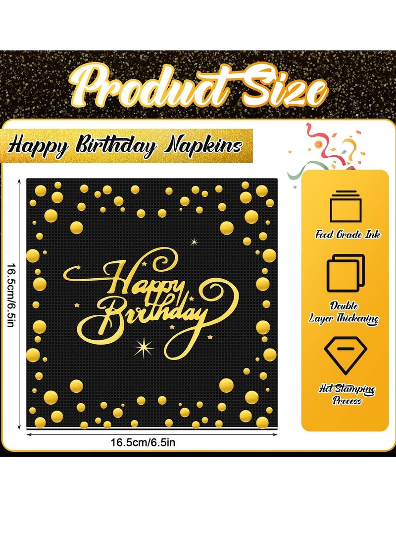 KASTWAVE Happy Birthday Napkins Foiled Napkins, 60 Pcs Metallic Party Napkins, Glitter Celebration Napkins Serviettes Cocktail Napkins for Anniversary Dinner Birthday Party Decoration  - Image 4