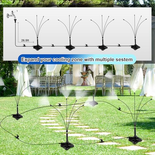 VIHOSE 1 Set Standing Misters for Outside Patio, Portable Stand Misting System for Cooling Outdoor 26.2 Ft Stand Misting Line for Patio Cooling, Backyard, Porch, Water Playing, Pet Cooling - Image 3