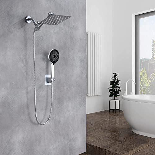 Ashwanth Shower Head,8”Rain Shower Head with Handheld Spray Combo with 11'' Angle Adjustable Extension Arm/Flow Regulator/Shower System,High Pressure Rainfall Shower Head Bathroom,Chrome - Image 2