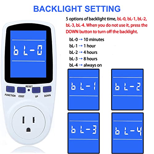 MECHEER Upgraded Watt Meter Power Meter Plug Home Electricity Usage Monitor, Electrical Usage Monitor Consumption, Energy Voltage Amps Kill Meter with Backlight, Overload Protection, 7 Modes Display-With Cord - Image 5