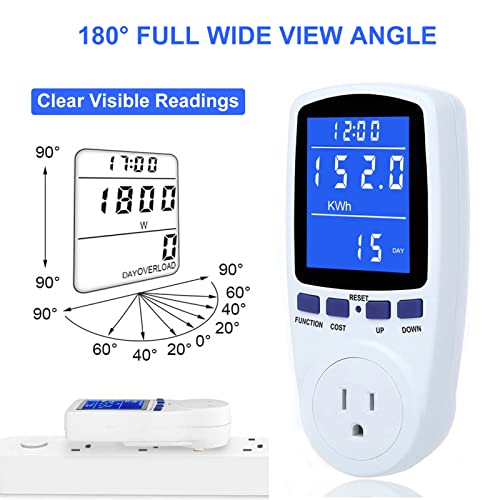 MECHEER Upgraded Watt Meter Power Meter Plug Home Electricity Usage Monitor, Electrical Usage Monitor Consumption, Energy Voltage Amps Kill Meter with Backlight, Overload Protection, 7 Modes Display-With Cord - Image 2