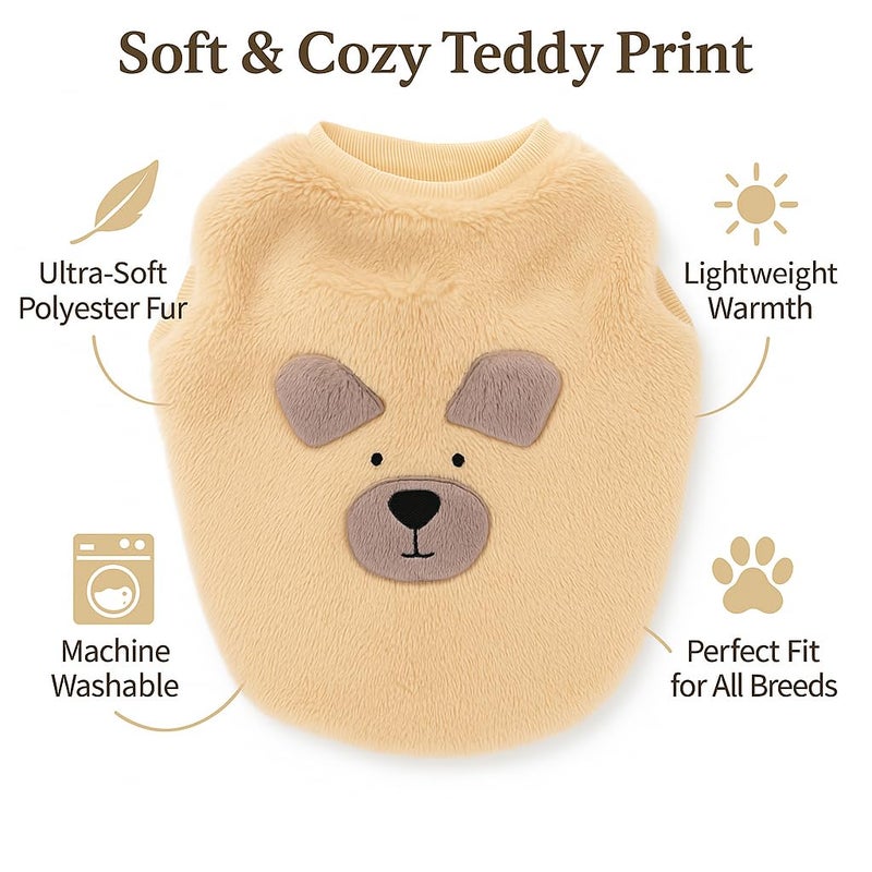 PawCloud Ultra Warm Dog Sweatshirt Teddy Print | Soft Polyester Fur Winter Wear for Pets | Lightweight, Cozy, Machine Washable Dog Winter Clothing | Off White - 5XL - 28 inch - Image 3
