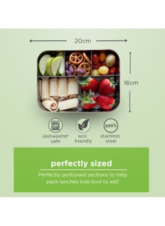LunchBots LunchBots Large Cinco Stainless Steel Lunch Container - Five Section Design Holds a Variety of Foods - Metal Bento Box - Dishwasher Safe - Stainless Lid - Green Dots  - Image 2