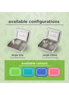 LunchBots LunchBots Large Cinco Stainless Steel Lunch Container - Five Section Design Holds a Variety of Foods - Metal Bento Box - Dishwasher Safe - Stainless Lid - Green Dots  - Image 4