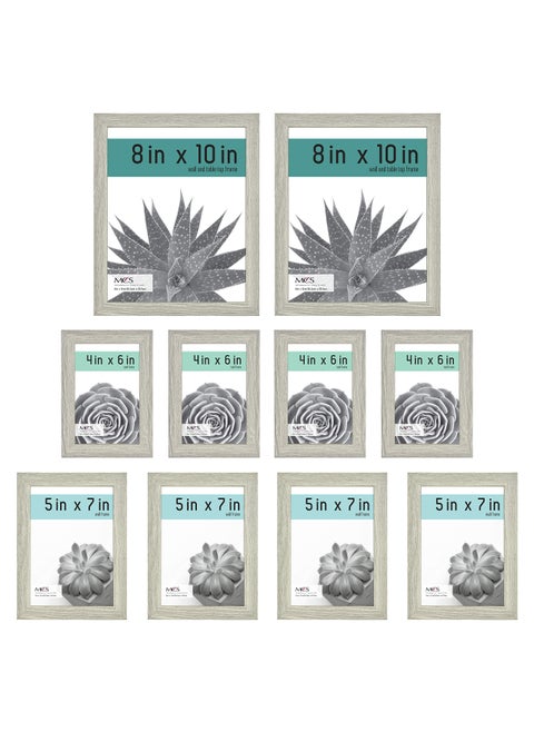 MCS Gallery Essential Picture Frames  Photo Gallery Wall Frame Set with 4 x 6 Inch  5 x 7 Inch  and 8 x 10 Inch Frames  Gray Woodgrain  10 Piece