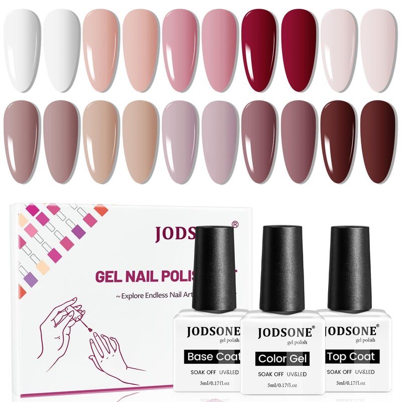 JODSONE 10 Colors Gel Nail Polish Set with Base Coat & Top Coat White Pink Purple and Red Gel Polish for All Seasons Women's Holiday Gift - Image 1
