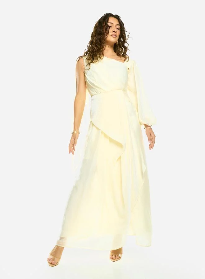 House of Moda Sculpted Panel Asymmetric Drape Gown Maxi Dress