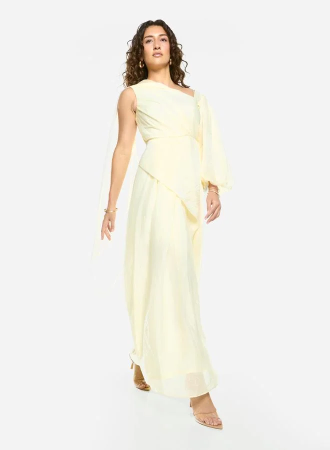 House of Moda Sculpted Panel Asymmetric Drape Gown Maxi Dress