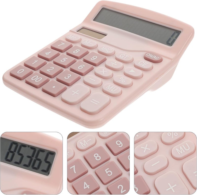BESTonZON Portable 12-Digit Solar Calculator Dual Power Colorful Basic Calculator for Office and Student Use, Pink Compact Dual Tool for Work and School - Image 2