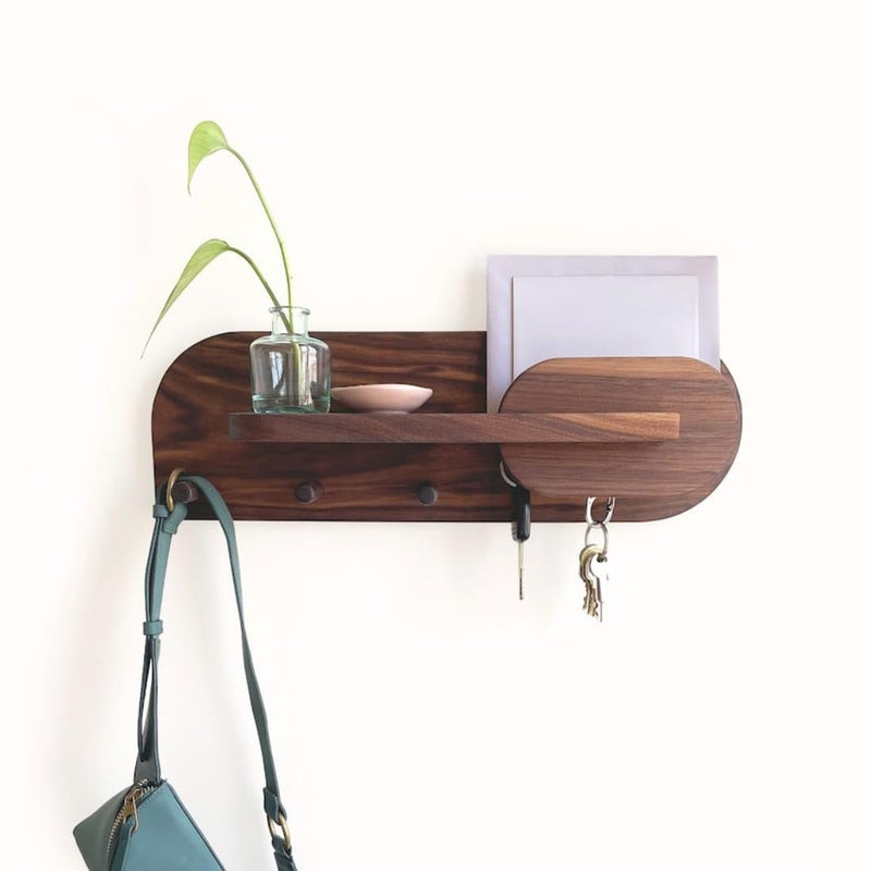 Crysellewoods Sheesham Wood Key Stand for Wall Wooden Key Holder for Home Key Chain Holder with 5 Hooks Designer Key Chain Stand Wall Stylish Key Stand for Entryway Office Decor - Image 1