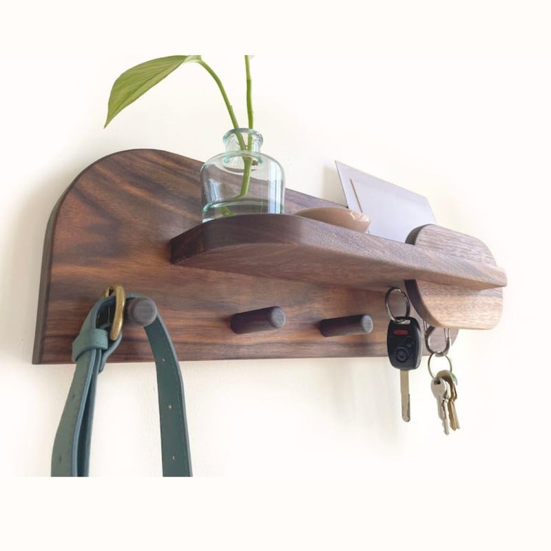 Crysellewoods Sheesham Wood Key Stand for Wall Wooden Key Holder for Home Key Chain Holder with 5 Hooks Designer Key Chain Stand Wall Stylish Key Stand for Entryway Office Decor - Image 2