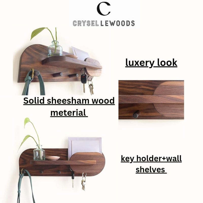 Crysellewoods Sheesham Wood Key Stand for Wall Wooden Key Holder for Home Key Chain Holder with 5 Hooks Designer Key Chain Stand Wall Stylish Key Stand for Entryway Office Decor - Image 5