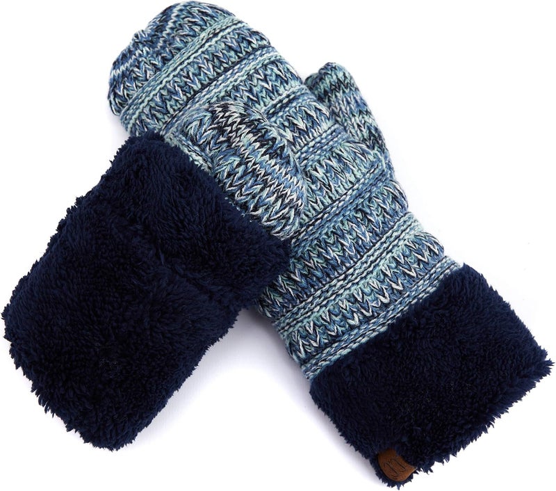 Cc Women Thick Faux Fur - Sherpa Fleece Lined Warm Winter Mittens - Image 3