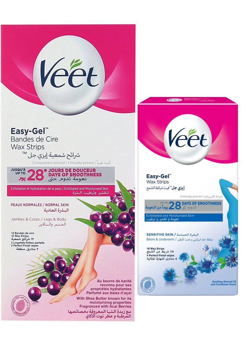 Veet Veet Hair Removal Wax Stripes For Normal Skin + Veet Hair Removal For Bikini & Underarm Sensitive Skin 