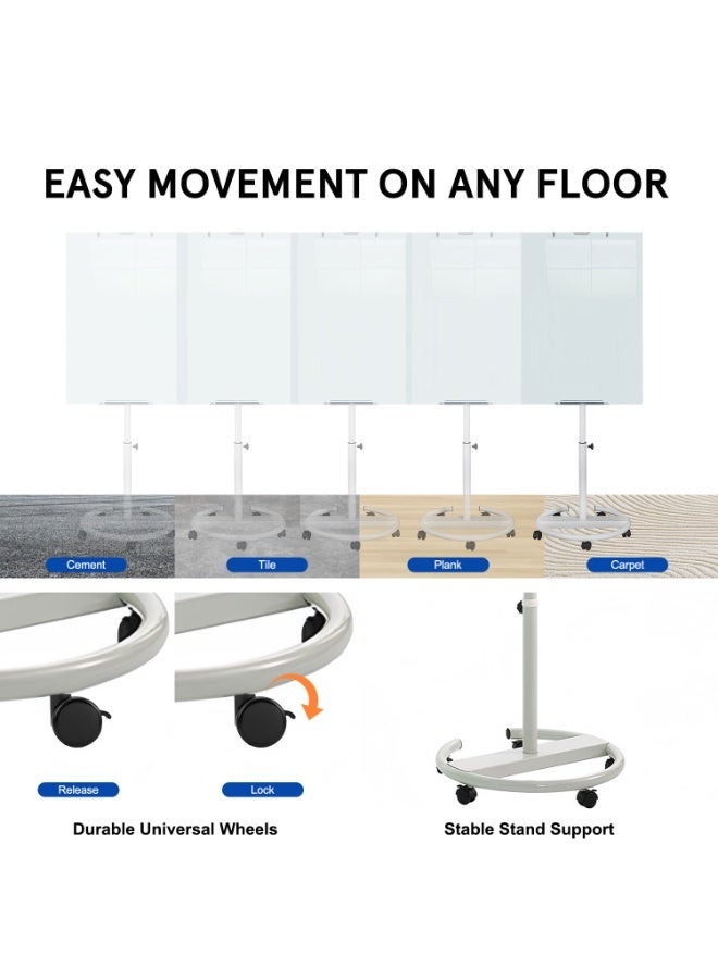 MaBaby Premium Magnetic Tempered Glass Whiteboard with Stand - Height Adjustable Mobile Dry Erase Board on Wheels, Rolling Glass Whiteboard with Lockable Casters, Magnetic Surface, for Office Classroom Home, Includes Markers, Eraser, Magnets - Image 2